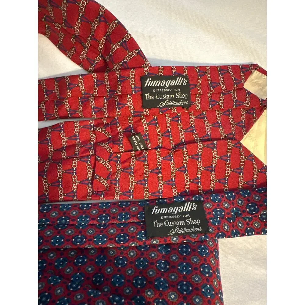 Fumagalli’s‎ Vintage 100% Silk Red Preppy Chain Floral Lot of Ties